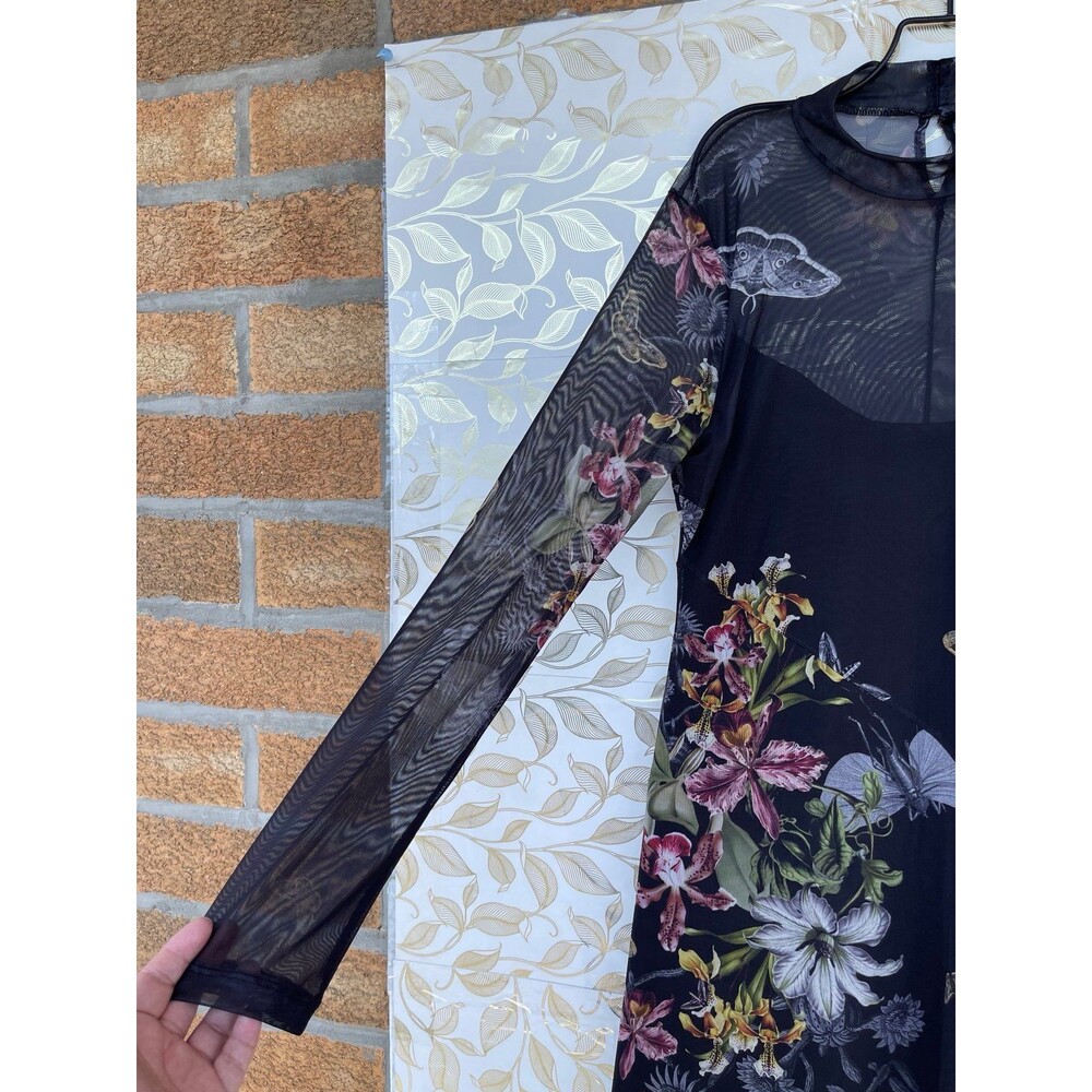 AllSaints Hanna Floral Mesh Maxi Dress UK 12 US 8 Whimsigoth Moody Romance - Picture 7 of 12